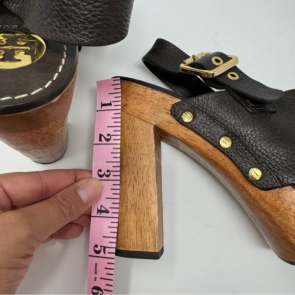Tory Burch Wooden Platform Leather Studded Sandals - Picture 6 of 11